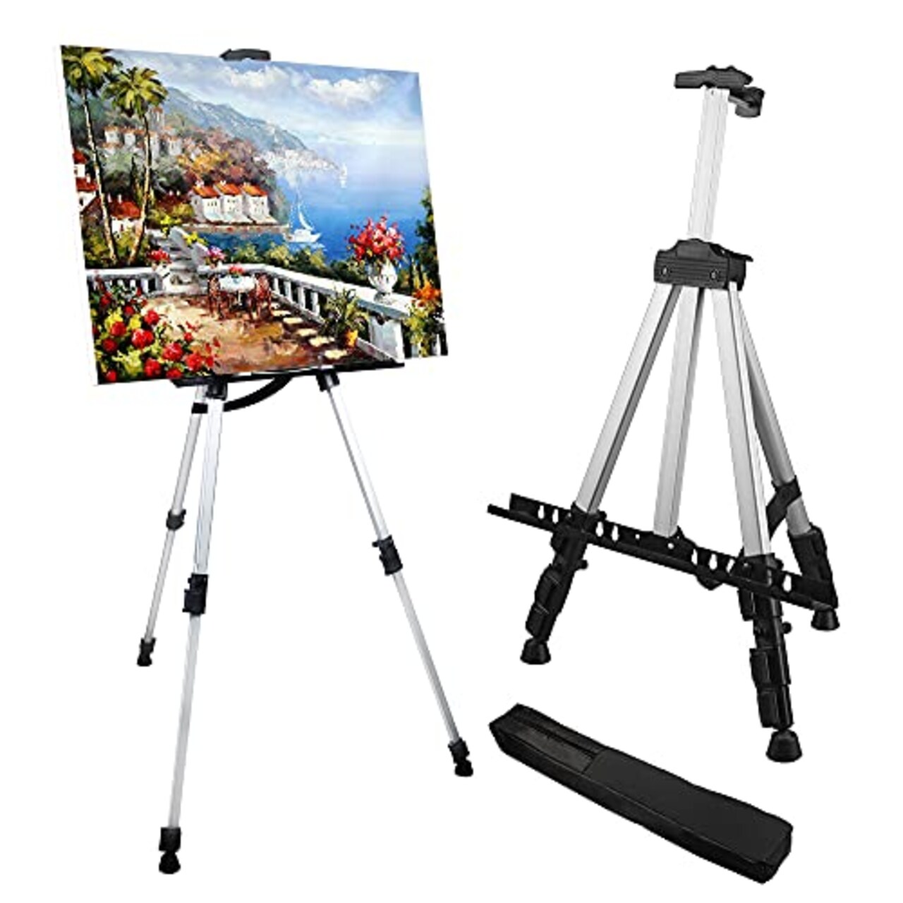 Artist Easel Stand, RRFTOK Metal Tripod Adjustable Easel for Painting  Canvases Height from 17 to 66 Inch,Carry Bag for Table-Top/Floor Drawing  and Didplaying